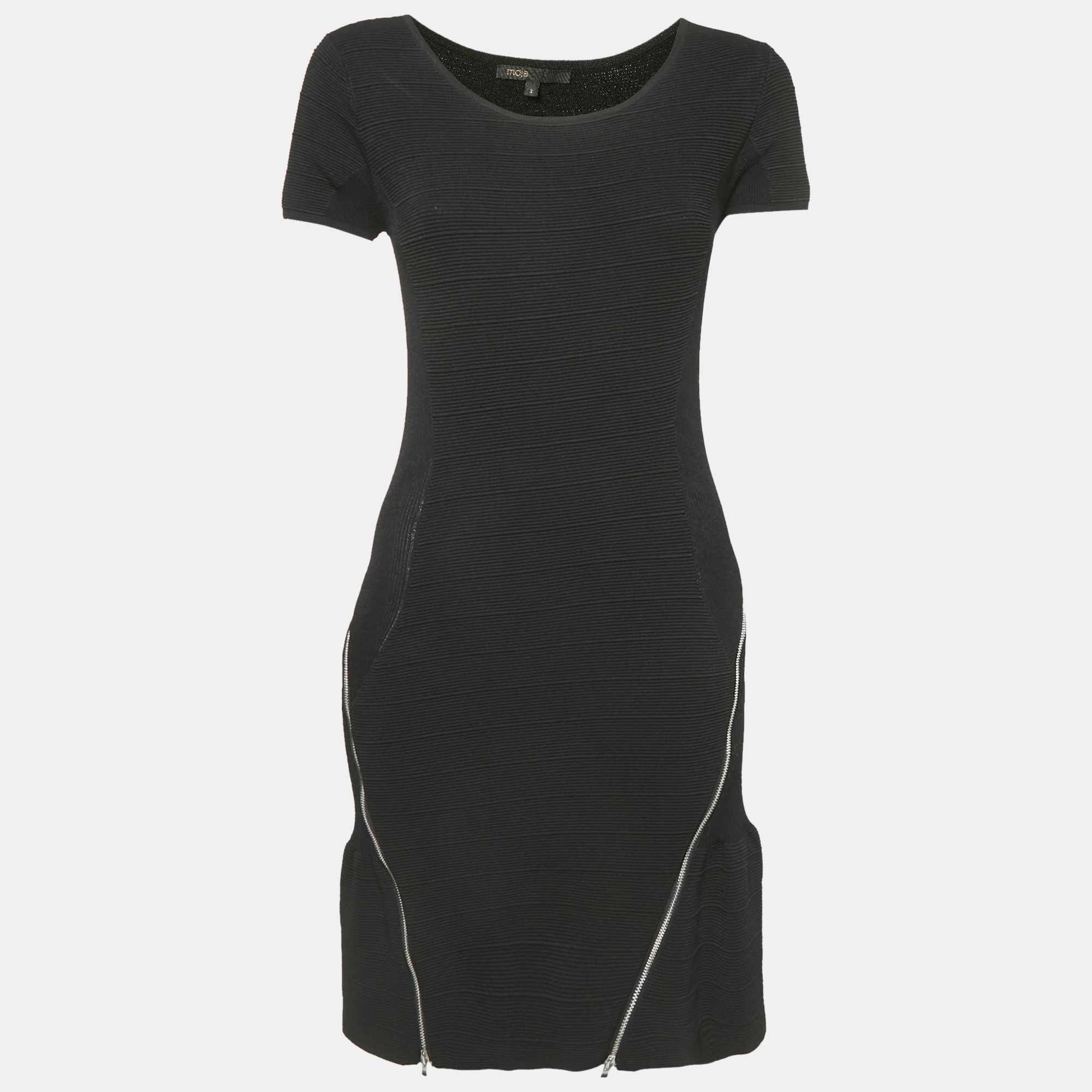Maje Black Patterned Knit Zip Detail Short Dress S, Dresses - Luxury Closet catalog