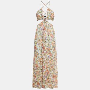 Maje Multicolor Floral Print Crepe Cut-Out Maxi Dress XL, Dresses - Luxury Closet catalog