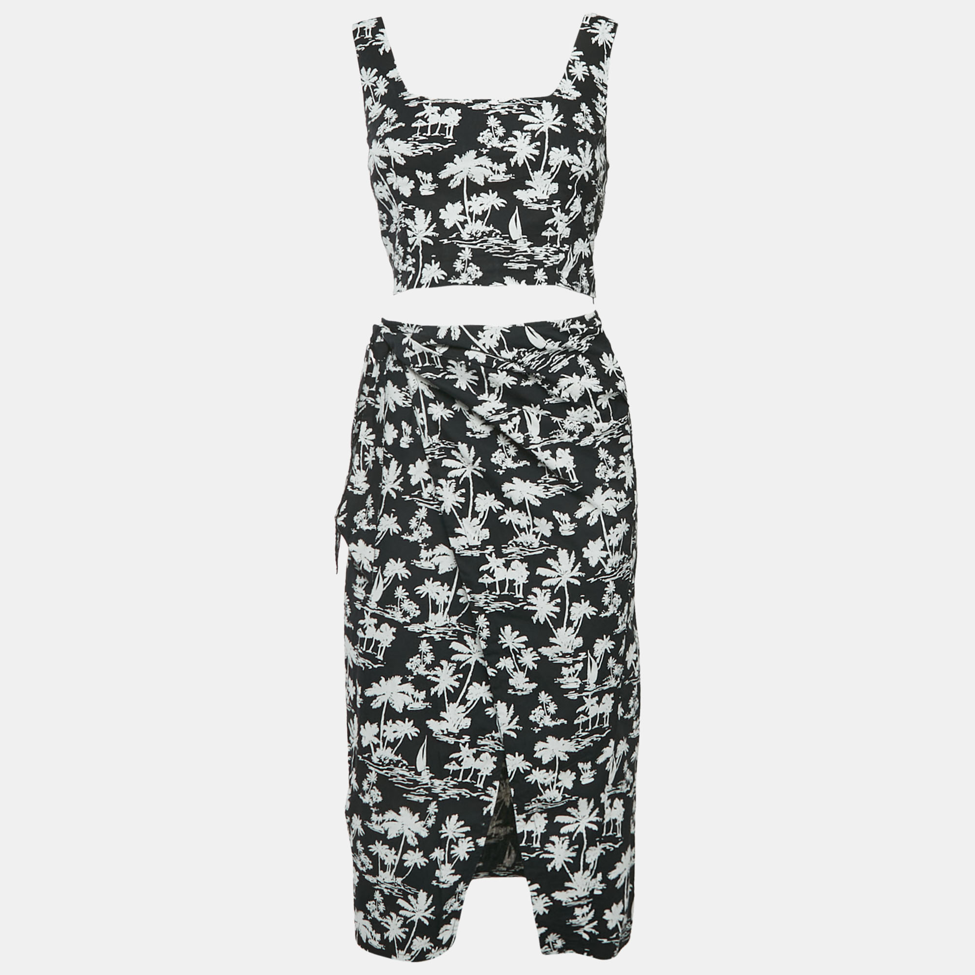 Maje Black Printed Cotton Top and Wrap Skirt Set M/S, Suits - Luxury Closet catalog