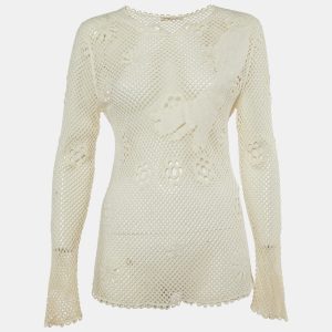Maje Off White Embroidered Mesh Loriquet Long Sleeve Top M, Sweaters & Cardigans - Luxury Closet catalog