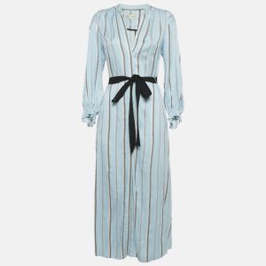 Maje Blue Stripe Crepe Button Front Belted Maxi Dress S, Dresses - Luxury Closet catalog