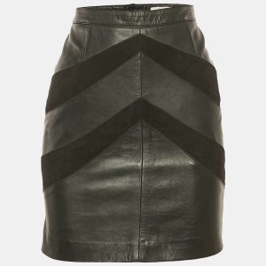 Maje Black Leather & Suede Patterned Mini Skirt S, Skirts - Luxury Closet catalog