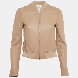 Maje Tan Leather Zip-Up Jacket S, Coats & Jackets - Luxury Closet catalog
