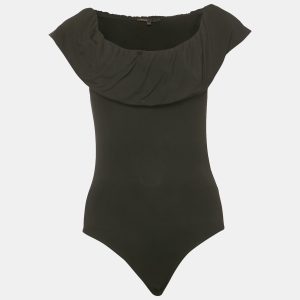 Maje Black Jersey Ruffled Off-Shoulder Bodysuit L, Shirts & Tops - Luxury Closet catalog