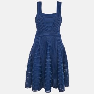 Maje Navy Blue Striped Jersey & Mesh Sleeveless Mini Dress L, Dresses - Luxury Closet catalog