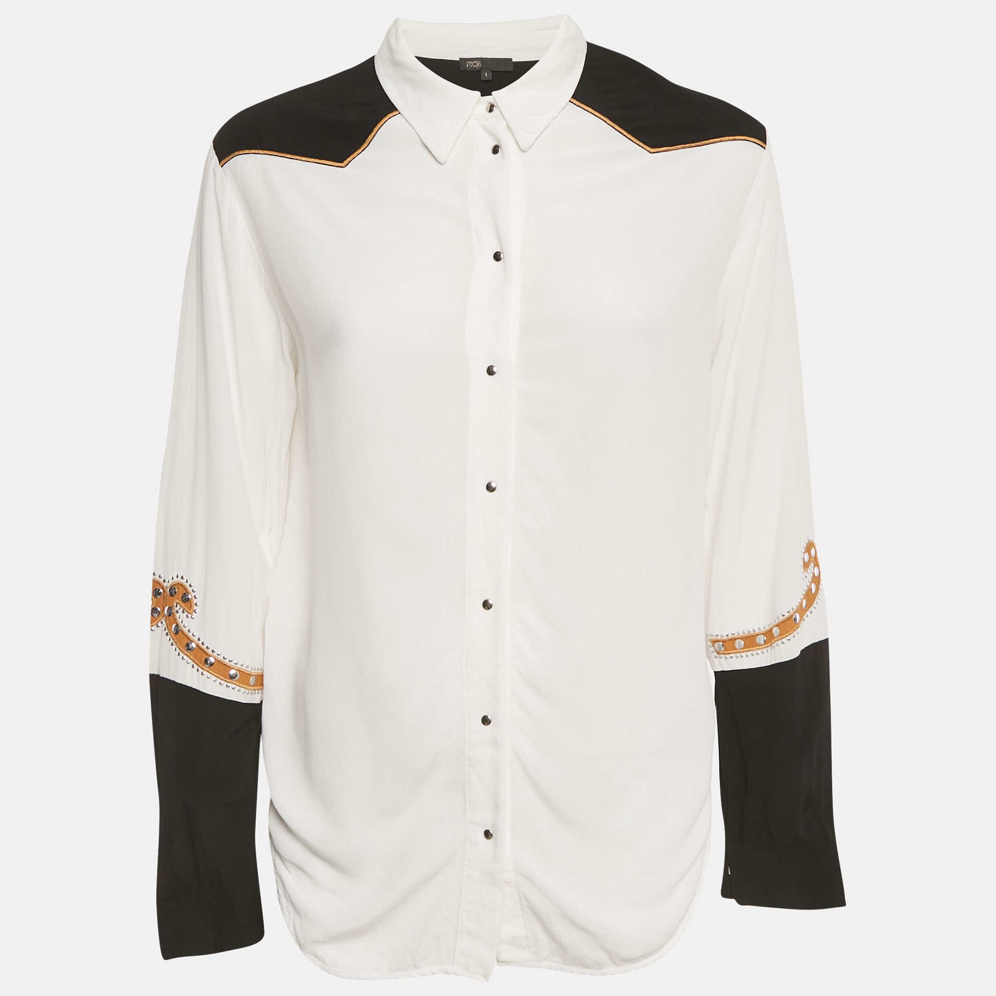 Maje White & Black Love Embroidered Crepe Chesti Shirt S, Shirts & Tops - Luxury Closet catalog