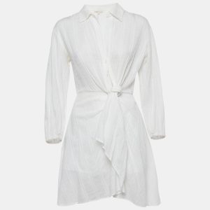 Maje White Swiss Dots Cotton Twisted Mini Dress XS, Dresses - Luxury Closet catalog