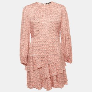Maje Pink Floral Print Crepe Ruffled Mini Dress L, Dresses - Luxury Closet catalog