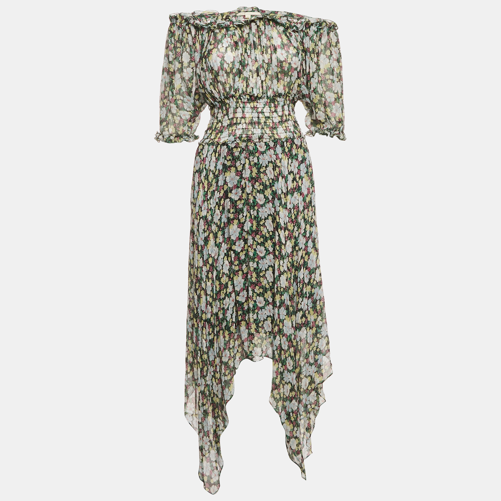 Maje Multicolor Floral Print Chiffon Handkerchief Hem Midi Dress M, Dresses - Luxury Closet catalog