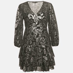 Maje Black Chiffon Metallic Fil coupe Mini Dress S, Dresses - Luxury Closet catalog