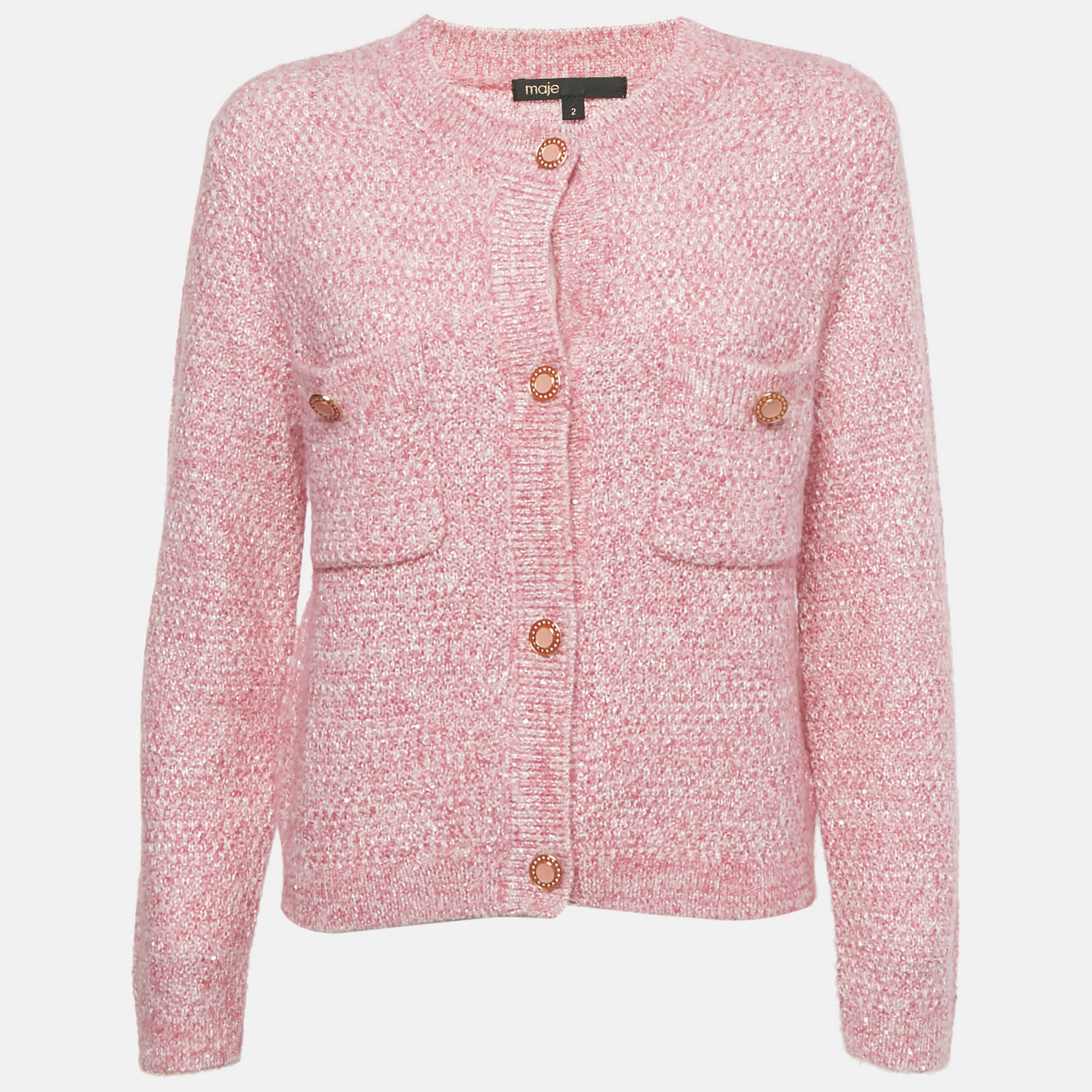 Maje Rose Lurex Knit Button Front Cardigan M, Sweaters & Cardigans - Luxury Closet catalog