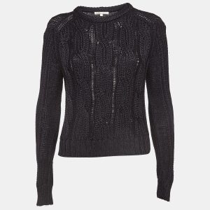 Maje Black Cable Knit Crew Neck Sweatshirt S, Sweaters & Cardigans - Luxury Closet catalog