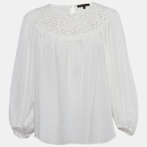Maje White Textured Cotton Crochet Yoke Detail Blouse M, Shirts & Tops - Luxury Closet catalog