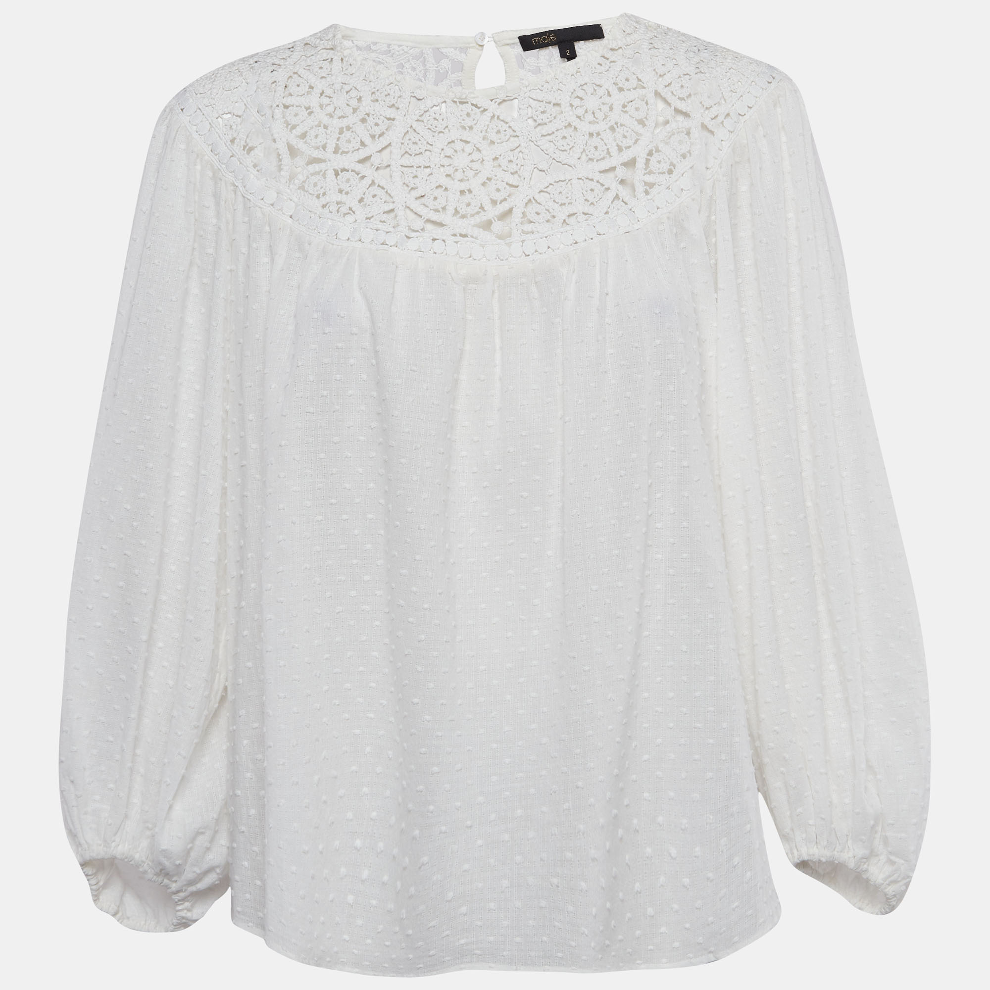 Maje White Textured Cotton Crochet Yoke Detail Blouse M, Shirts & Tops - Luxury Closet catalog