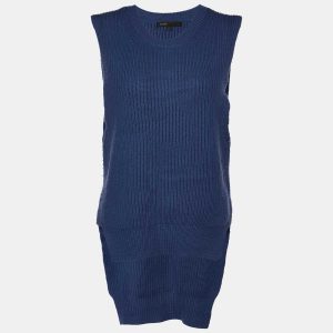 Maje Blue Wool Knit High-Low Sleeveless Sweater Top M, Sweaters & Cardigans - Luxury Closet catalog