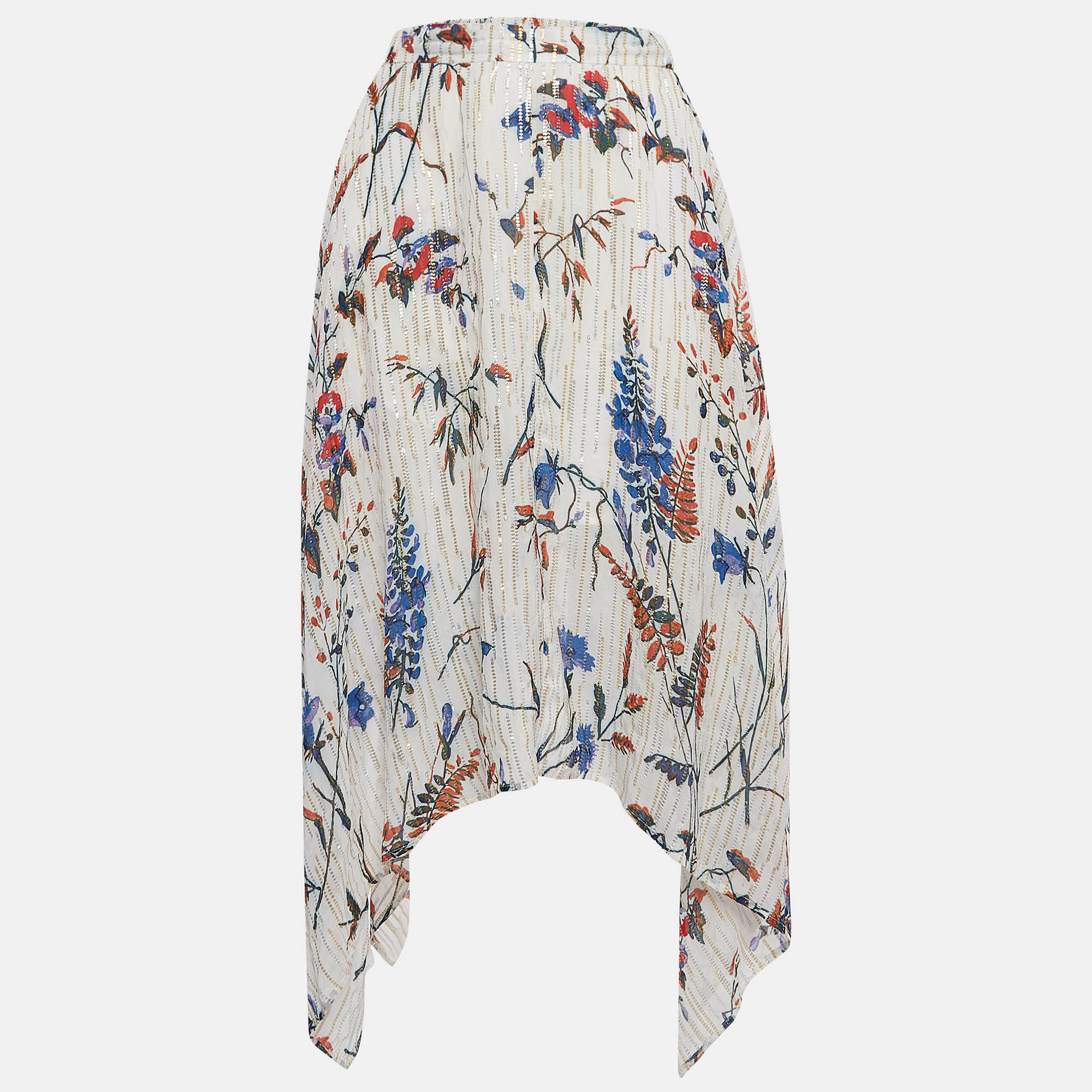 Maje White Printed Lurex Asymmetric Midi Skirt S, Skirts - Luxury Closet catalog