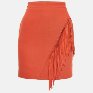 Maje Orange Crepe Fringe Detail  Mini Skirt S, Skirts - Luxury Closet catalog