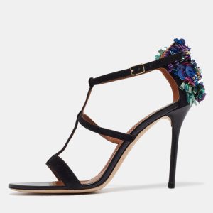 Malone Souliers Black Suede Floral Embellished Ankle Strap Sandals Size 41, Sandals - Luxury Closet catalog