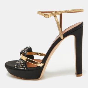 Malone Souliers Black/Gold Satin and Leather Lauren Crystals Sandals Size 39, Sandals - Luxury Closet catalog