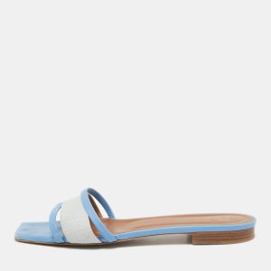 Malone Souliers Grey/Blue Leather And Fabric Demi Flat Slides Size 40, Sandals - Luxury Closet catalog