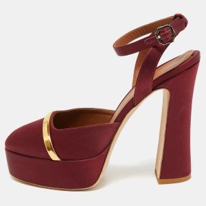Malone Souliers Burgundy/Gold Satin Platform Mora Pumps Size 38, Pumps - Luxury Closet catalog
