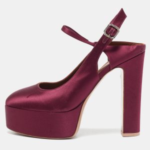 Malone Souliers Burgundy Satin Platform Ankle Strap Pumps Size 40, Pumps - Luxury Closet catalog