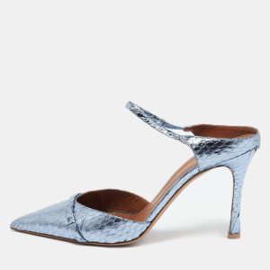 Malone Souliers Metallic Blue Snakeskin Embossed Leather Uma Mules Size 39, Sandals - Luxury Closet catalog