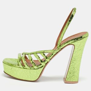 Malone Souliers Green Croc Embossed Leather Mila Platform Ankle Strap Sandals Size 39, Sandals - Luxury Closet catalog