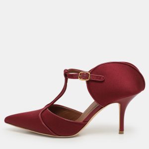Malone Souliers Burgundy Satin and Leather Pumps Size 38.5, Pumps - Luxury Closet catalog