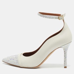 Malone Souliers White Leather and Suede Crystal Embellished Pumps Size 37, Pumps - Luxury Closet catalog
