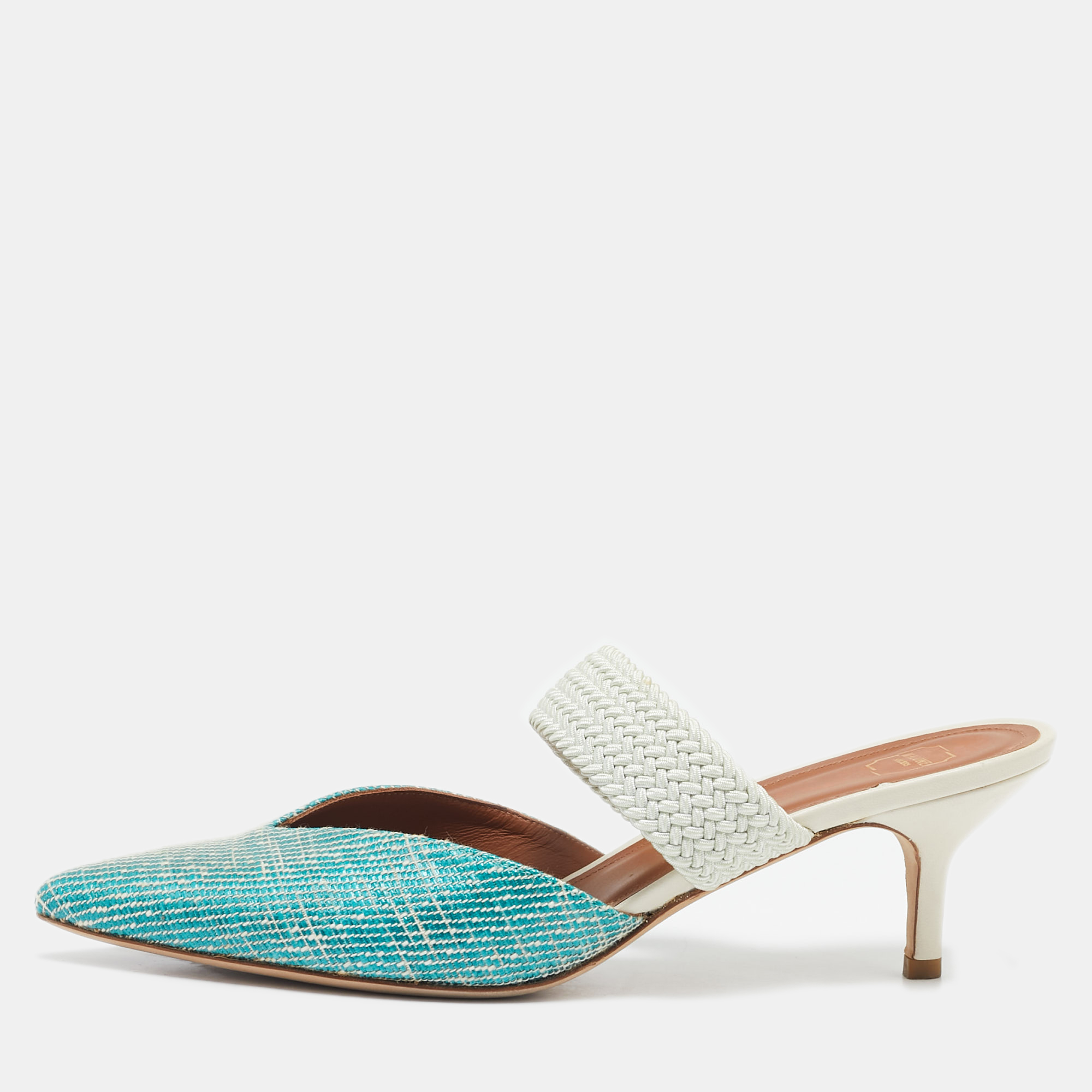 Malone Souliers Blue Woven Raffia and Fabric Maisie Heel Mules Size 39.5, Sandals - Luxury Closet catalog