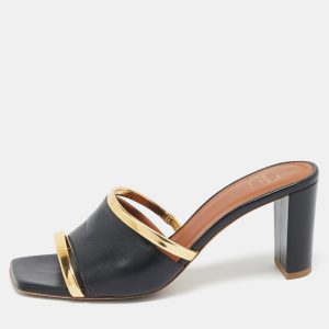Malone Souliers Black/Gold Leather Laney Demi Slide Sandals Size 37.5, Sandals - Luxury Closet catalog