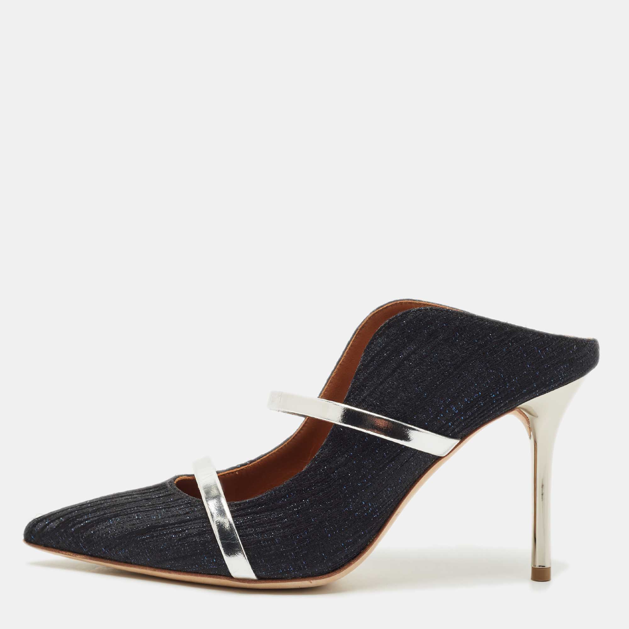 Malone Souliers Navy Blue Lurex Fabric Maureen Heel Mules Size 37, Sandals - Luxury Closet catalog