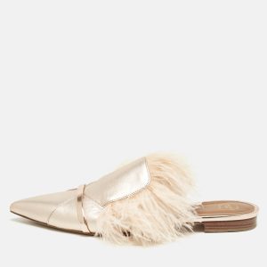 Malone Souliers Metallic Leather and Feather Pointed Toe Flat Mules Size 42, Sandals - Luxury Closet catalog