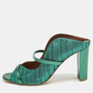 Malone Souliers Green Pleated Fabric and Leather Norah Mules Size 40.5, Sandals - Luxury Closet catalog
