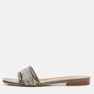 Malone Souliers Metallic Grey/Silver Leather And Fabric Demi Flat Slides Size 41, Sandals - Luxury Closet catalog