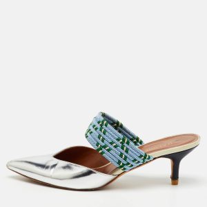 Malone Souliers Silver/Blue Metallic Leather and Stretch Band Maisie Mules 37, Sandals - Luxury Closet catalog
