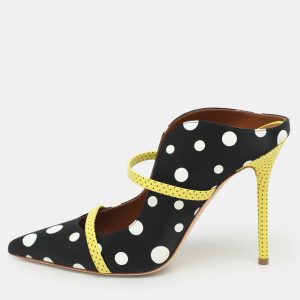 Malone Souliers x Emanuel Ungaro Black Polka Dots Nylon Maureen Pointed Toe Mules Size 38, Sandals - Luxury Closet catalog