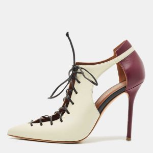 Malone Souliers Off White/Purple Leather Montana Lace Up Pumps Size 38.5, Pumps - Luxury Closet catalog