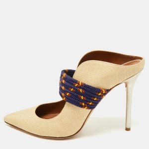 Malone Souliers Beige/Navy Blue Raffia and Cord Mara Pointed Toe Mules Size 40, Sandals - Luxury Closet catalog