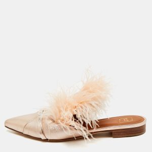 Malone Souliers Metallic Leather and Feather Pointed Toe Flat Mules Size 35, Sandals - Luxury Closet catalog