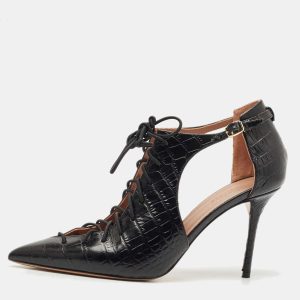 Malone Souliers Black Croc Embossed Leather Montana Lace Up Pumps Size 41, Pumps - Luxury Closet catalog