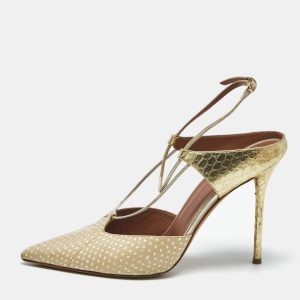 Malone Souliers Gold/Beige Leather and Python Embossed Daria Mules Size 41, Sandals - Luxury Closet catalog