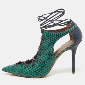 Malone Souliers Green/Navy Blue Leather and Snakeskin Leather Montana Pumps Size 41, Pumps - Luxury Closet catalog