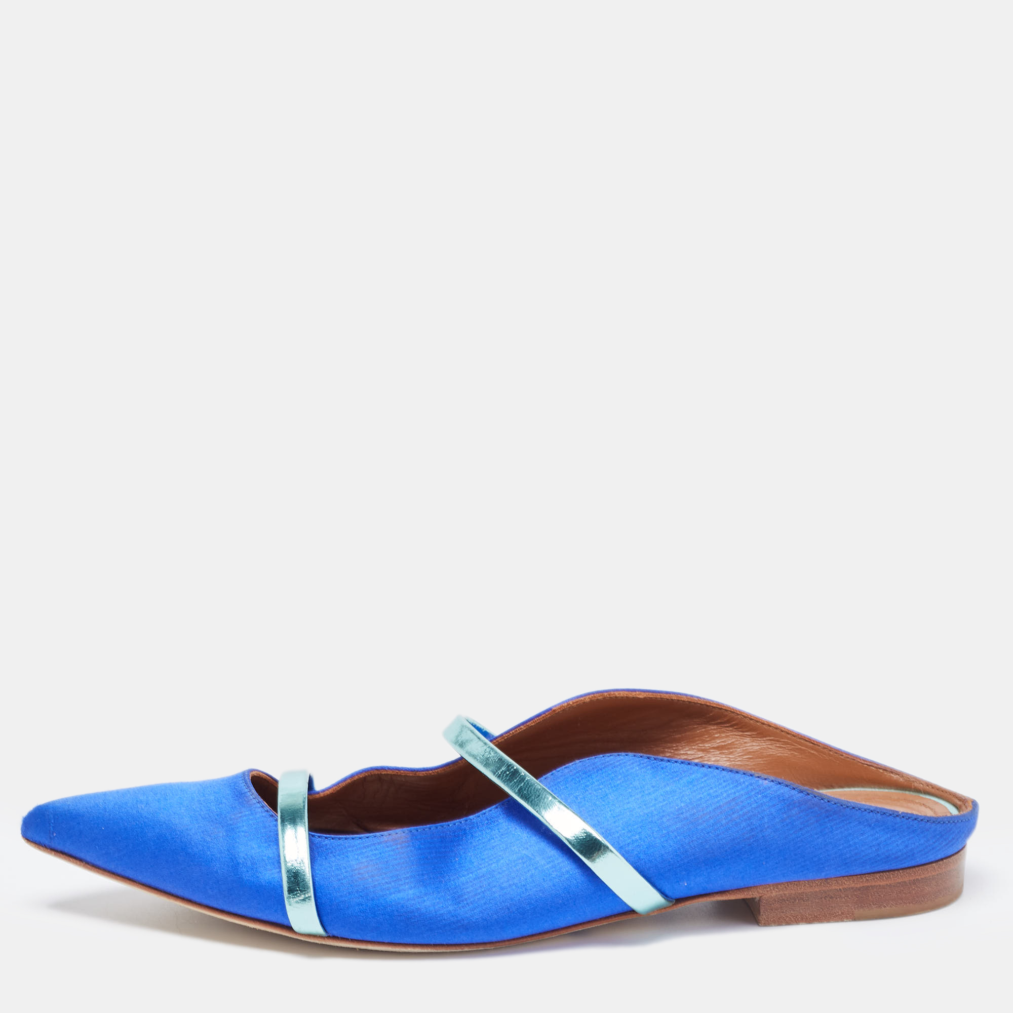 Malone Souliers Blue/Metallic Satin and Leather Maureen Flats Size 37, Flats - Luxury Closet catalog
