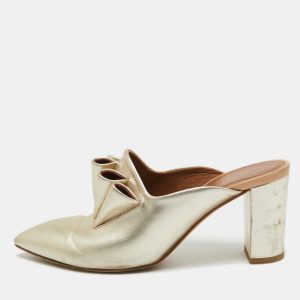 Malone Souliers Gold Leather Block Heel Mules Size 37.5, Sandals - Luxury Closet catalog