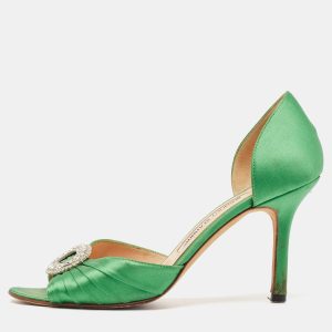 Manolo Blahnik Green Pleated Satin Sedaraby Pumps Size 37, Pumps - Luxury Closet catalog