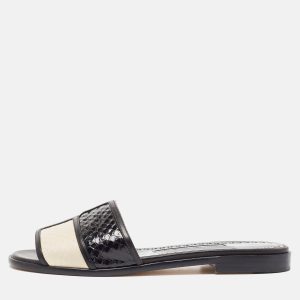 Manolo Blahnik Black/Cream Python Megacle Flat Slides Size 37.5, Sandals - Luxury Closet catalog