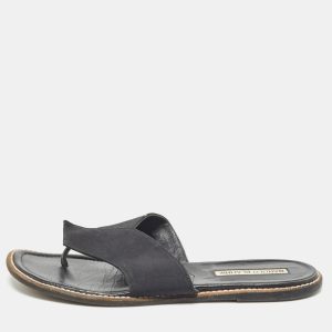 Manolo Blahnik Black Canvas Thong Flat Slides Size 37.5, Sandals - Luxury Closet catalog