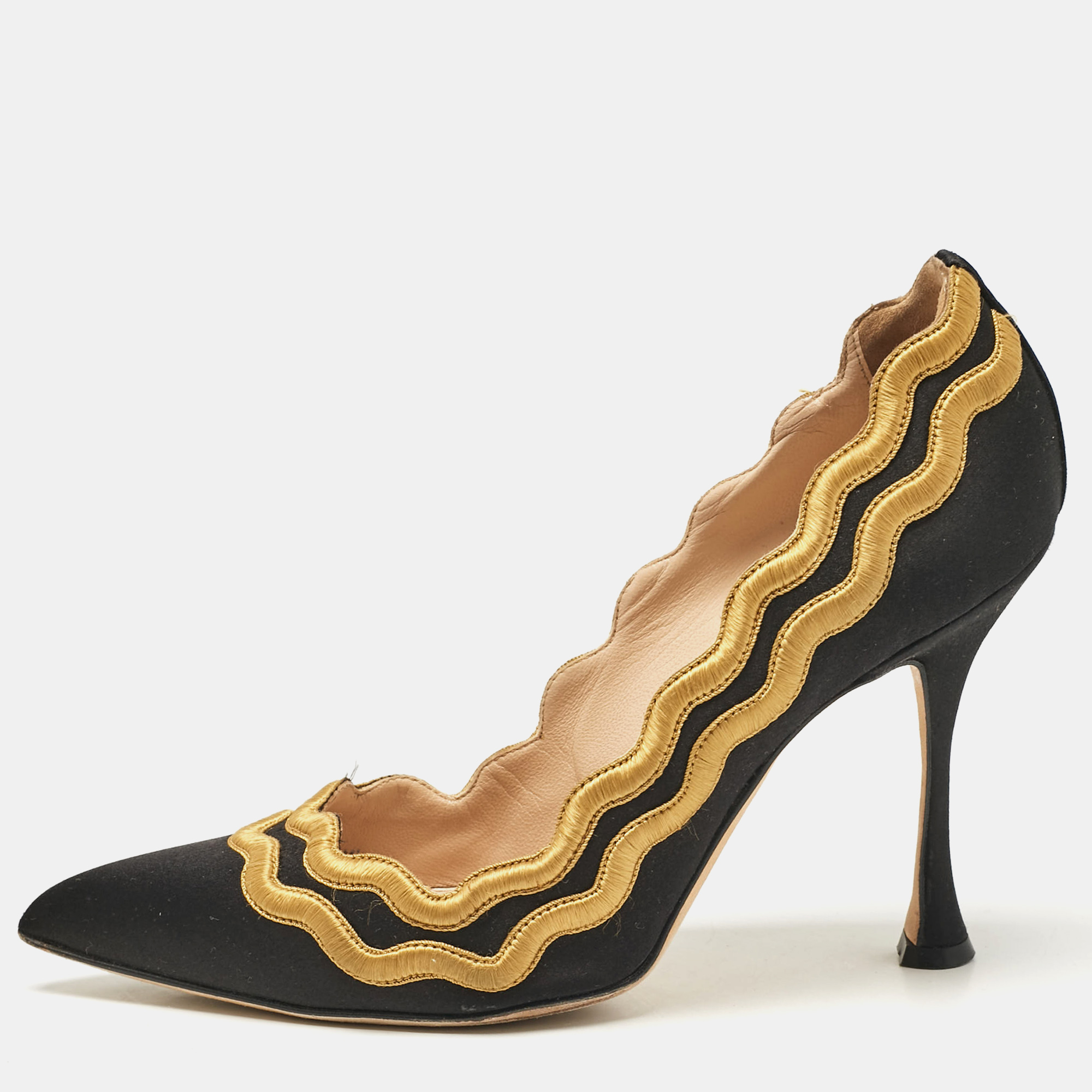Manolo Blahnik Black/Yellow Satin Mikelona Pumps Size 37, Pumps - Luxury Closet catalog